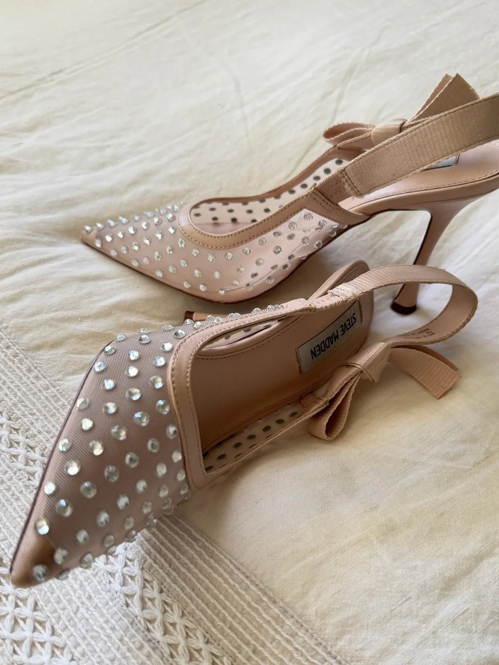 Steve Madden Diamond Rhinestone and Nude Mesh Stiletto Heels - SIZE 7